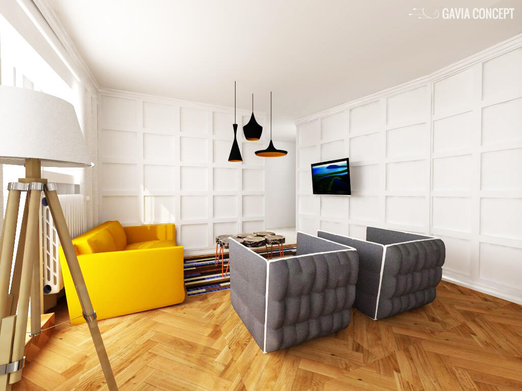 apartament modern design interior gri galben