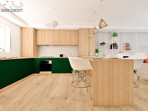apartament 3 camere cosmopolis lemn, negru verde baie living bucatarie