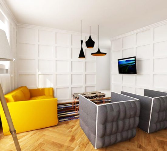 apartament modern design interior gri galben